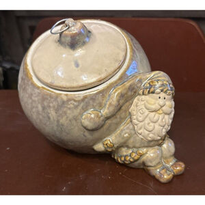 Vintage Santa Cookie Jar Handmade Beige Tan Rustic Woodland Farmhouse 6” Wide